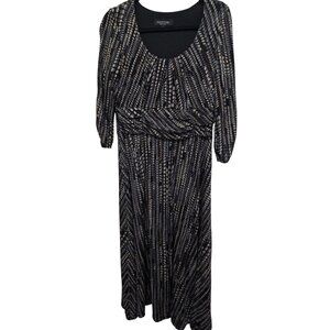 Perceptions New York Women's Black & Tan Poka dot Midi Dress Size12 3/4 Sleeve S